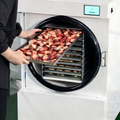 ऊर्जा संचालन और बैचों में सुसंगत सुखाने सुनिश्चित करने वाली इलेक्ट्रिक हीटिंग विधि का उपयोग करने वाली मध्यम घरेलू फ्रीज ड्रायर मशीन